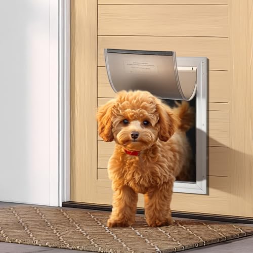 VEVOR Haustierklappe Hundeklappe aus Aluminiumrahmen mit Schloss & Klappensystem 337 x 509 mm, wetterfeste Hundeklappe Haustiertüre geeignet für Katzen Hunde Kätzchen (Weiß-L) einfache Montage