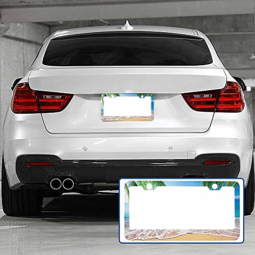 Nicokee Decorative License Plate Frame Palm Trees With Tropical Ocean Beach Scene Car Tag Cover Aluminum Auto License Plate Holder For Men Women #TOP3