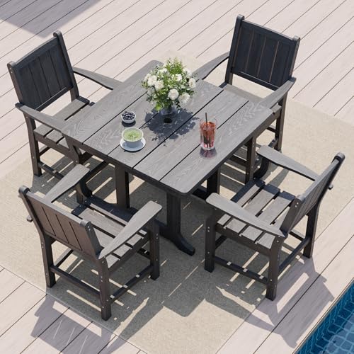 Pamapic 5 PCS Outdoor Dining Set, Spacious HDPE Outdoor Table and Chairs, Wood...