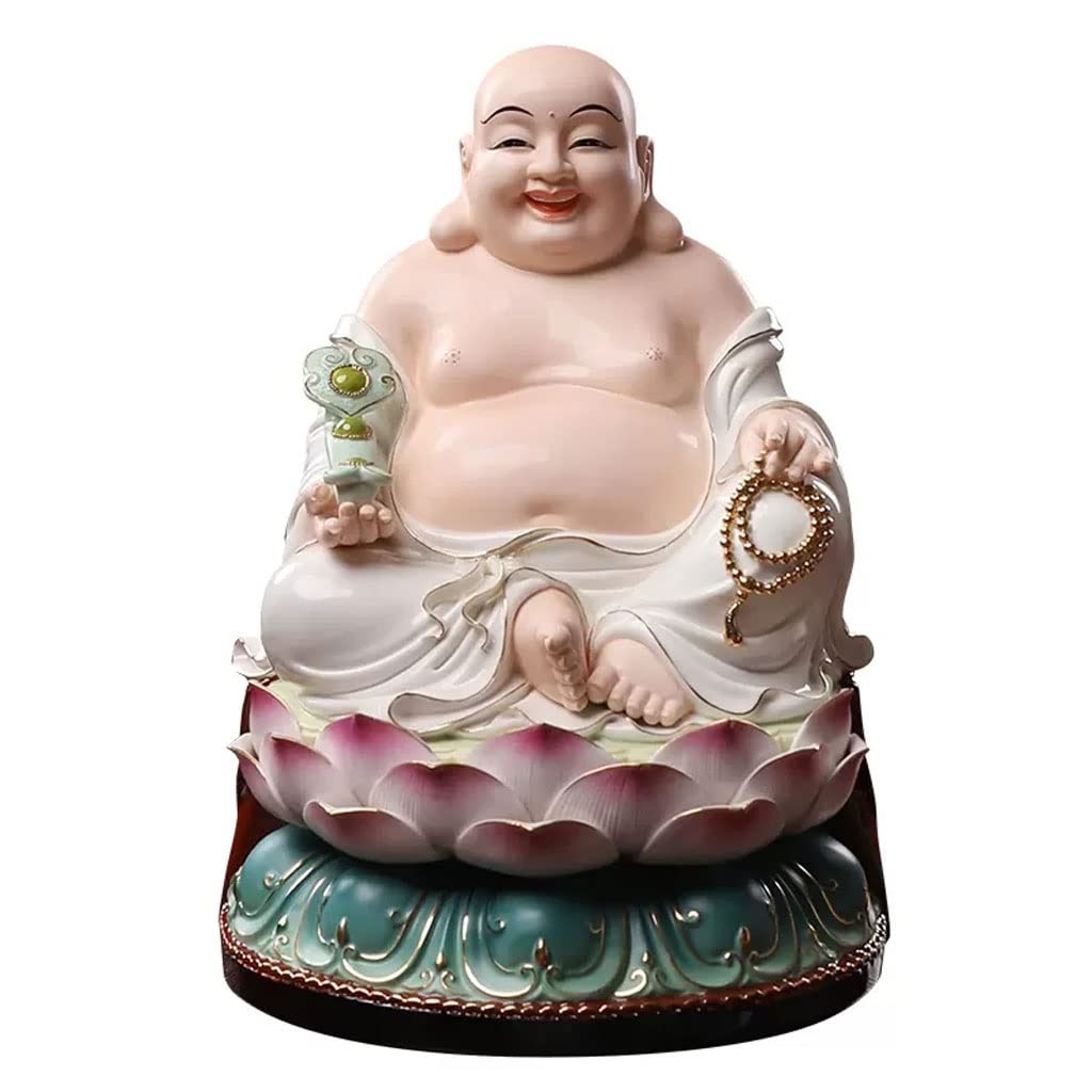 Apareamiento Hogar Adoración Decoración Estatua De Cerámica Loto Gran Vientre Maitreya Buda Riendo Atrayendo Riqueza Bodhisattva Estatuilla Sentado Escultura De