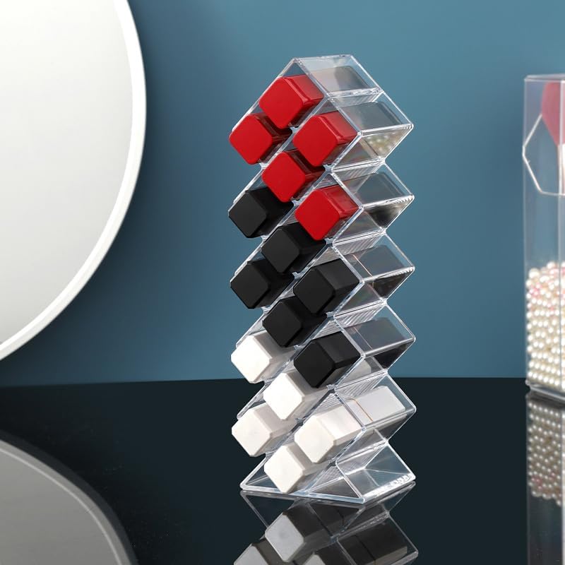 Caja de almacenamiento organizadora de maquillaje transparente con 16 compartimentos, estante de almacenamiento para pintalabios