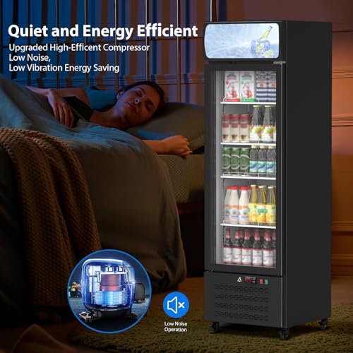Image of IDEALHOUSE 13.4 Cu.Ft Commercial Display Refrigerator, Single Glass Door Beverage Cooler with 4 Adjustable Shelves & LED Lighting, Black Drink Fridge for Store or Home