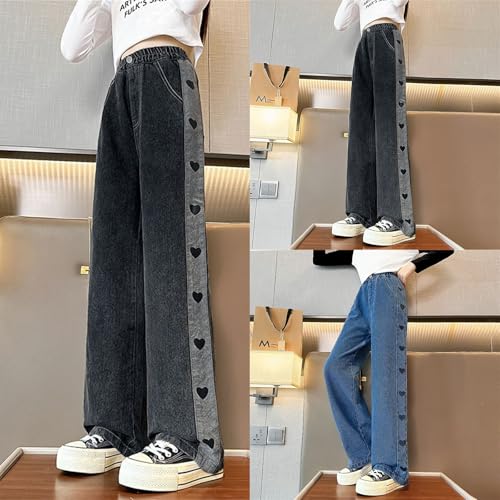 Girls Jeans Baggy Elastic Waist Wide Leg Denim Pants Kids Casual Loose Straight Pants with Pockets Streetwear Clothes2