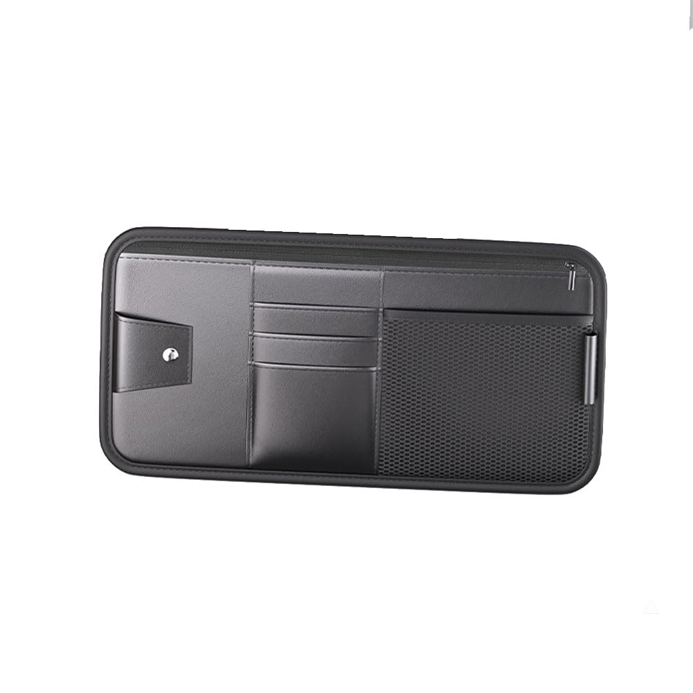 GTALIJHN Car Sun Visor Organiser Bag For Fiat Tipo Kombi 358 2016-2020, PU Leather Storage Pouch Multi-pocket for Sunglasses Holder Card License Registration,Black
