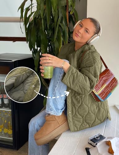 PEHMEA Women’s Cozy Green Quilted Jacket – Oversized Button-Down Coat with Pockets, Perfect for All Seasons - Image 4