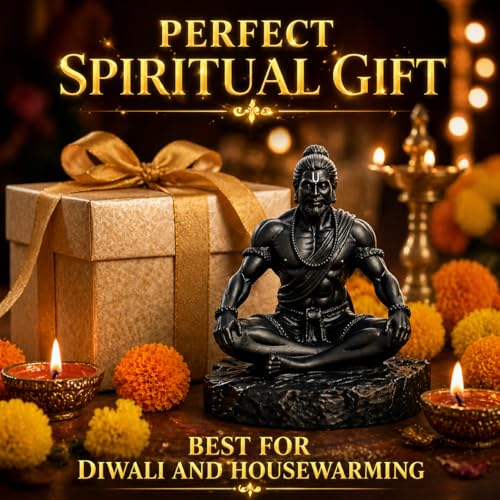 Image of CHULO Black Matte Finish Lord Hanuman Idol for Car Dashboard, Home & Office Desk | Hanuman Ji Murti for Positivity, Strength, Good Luck & Prosperity - 10x8x10 cm | Hindu Spiritual Gift Showpiece
