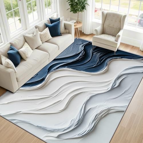 Wavy Washable Rugs - 5x8ft - 3D Blue Gray Modern
