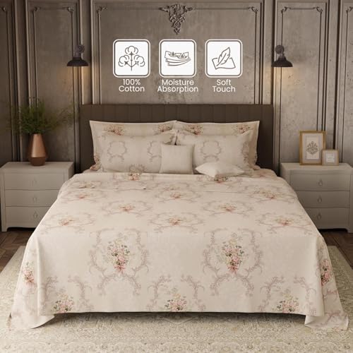 Image of BOUTIQUE LIVING Platinum Pulse Monticello 100% Cotton 800 TC Beige Floral King Bedding Set