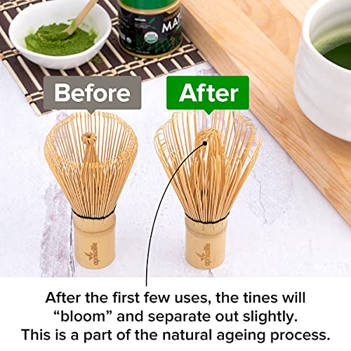 Aprikalife Japanese Matcha + Matcha Whisk Set Bundle - 100G Organic Matcha Green Tea Powder, Whisk (Chasen), Scoop (Chashaku), Spoon And Gift Box #TOP6