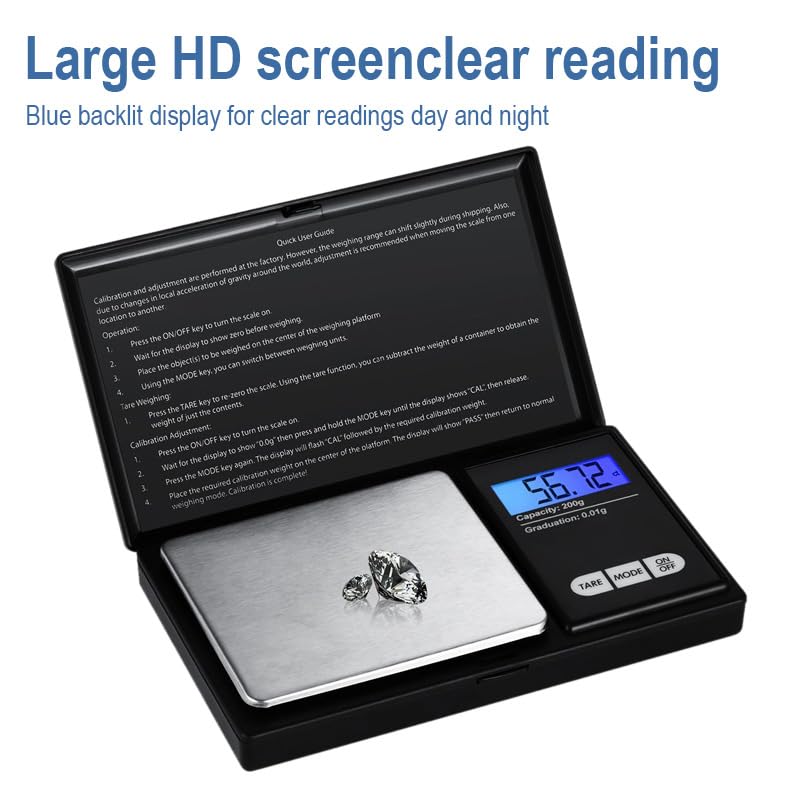 Miniatura 2 de Báscula digital portátil de 7.05 oz x 0.00 oz de precisión, báscula electrónica de pesaje para joyería, mini báscula digital de gramos, báscula de