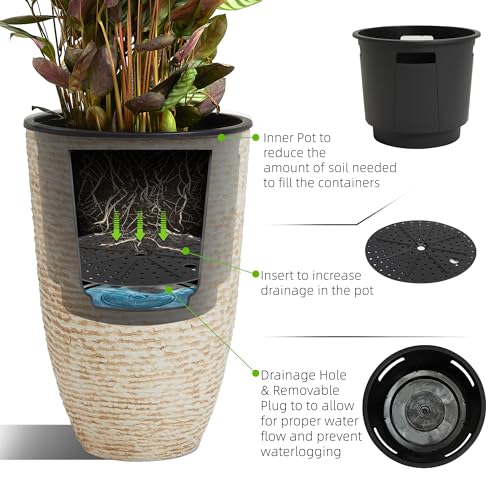 Worthgarden2pack21hbeigetallplanterswithinsidepots14diaplasticlargeroundplanttreepotsdecorativeimitationstonefinishforindooroutdoorfrontporchcontainerpatio  Urban Country Home Decor Worth garden 2 pack 21 h beige tall planters with inside pots 14 dia plastic large round plant tree pots decorative imitation stone finish for indoor outdoor front porch container patio  urban country home decor