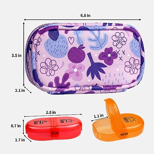 Image of Serfeymi Weekly Travel Pill Organizer 2 Times A Day AM PM Upgraded Rainbow Pill Box 7 Day with Portable Zipper PU Leather Pill Case, Medicine Organizer for Pills, Vitamins, Fish Oils - Purple 02