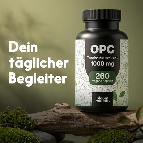 OPC Traubenkernextrakt Hochdosiert - 260 Kapseln mit 75% reinem O.P.C je 1000 mg pro 2 Kapseln - Vegan & Produziert in Deutschland - Verpackung kann variieren 2