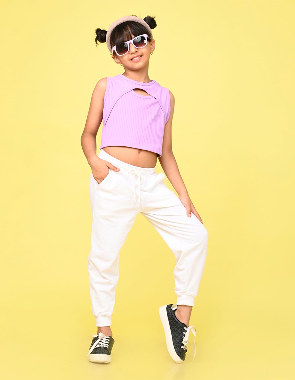 Nusyl Girl's Solid White Cotton Blend Lounge Wear Straight Fit Trackpants with Side Pockets | Girl's Ankle Length Regular Fit Winter Jogger Track Pants - Image 4 thumbnail