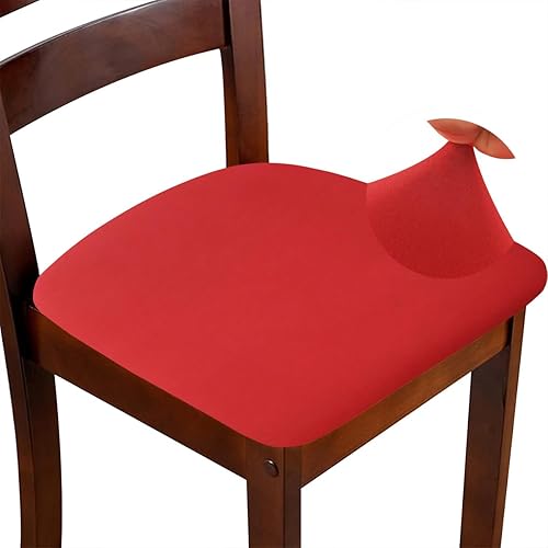 Miniatura 1 de Juego de 4 fundas de asiento para silla, elásticas, rojas, para comedor, cuadradas, extraíbles y lavables, fundas de cojín para silla de cocina,
