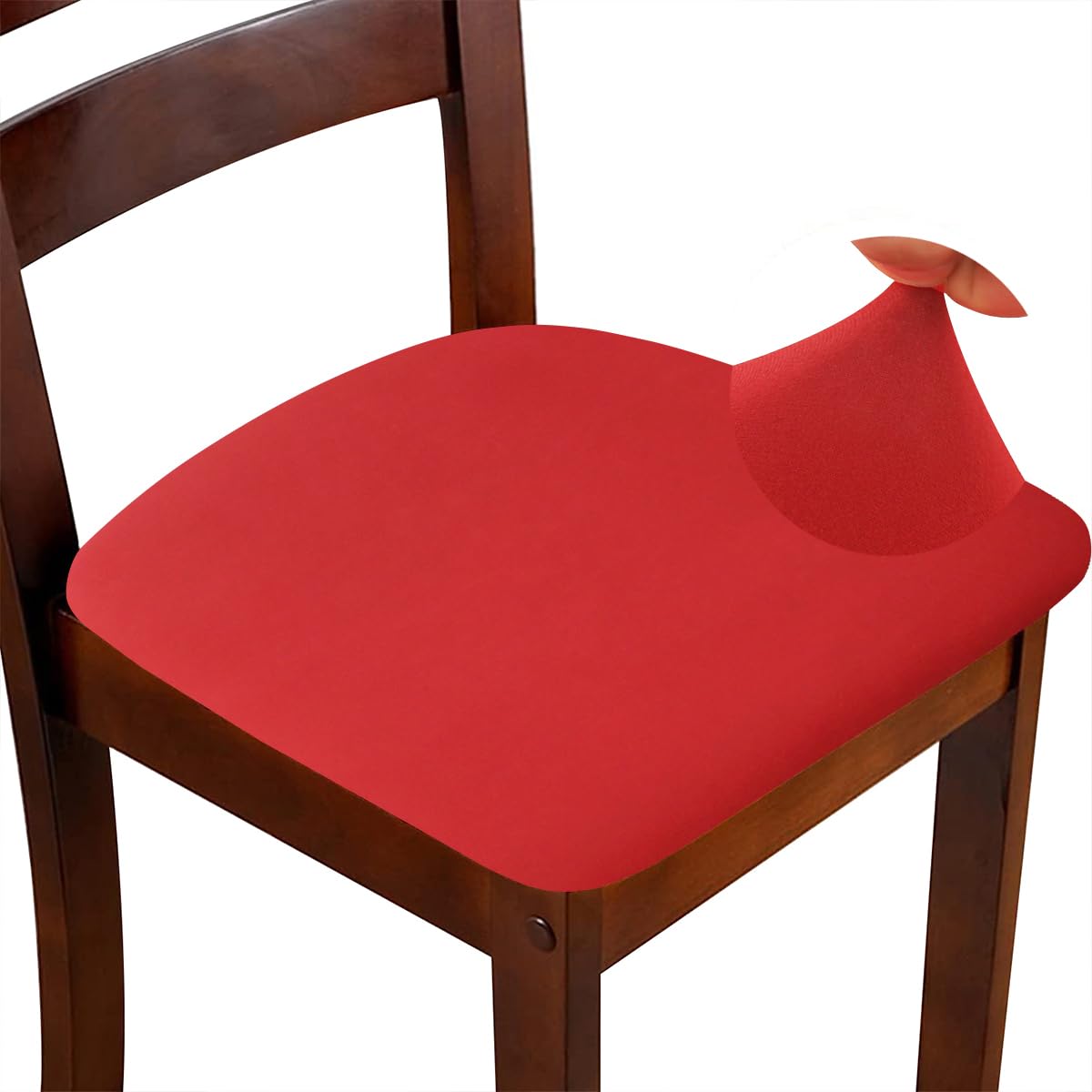 DLMWELL Chair Seat Covers Set of 6 Stretch Red Chair Covers for Dining Room Square Removable Washable Chair Protector Seat Cushion Slipcovers for Kitchen Office