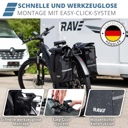 Foto von RAVE Fahrradtasche Gepäckträgertasche Voyage (Paar) - Schnelle, werkzeuglose Montage Dank Easy-Click-System - Wasserfest - Praktische Netz-Seitentasche - Abnehmbarer Schulter-Tragegurt