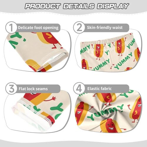 ALAZA Girls' Leggings Children's Yoga Pants Skinny Printed Dance Cartoon Hot Dogs Comfortable 4T2