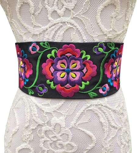 FANFAN Mexican Embroidery Belt Sash Beautiful Floral Belt Women Tassel Waist Belt Adjustable Dia de los Muertos Belt E32