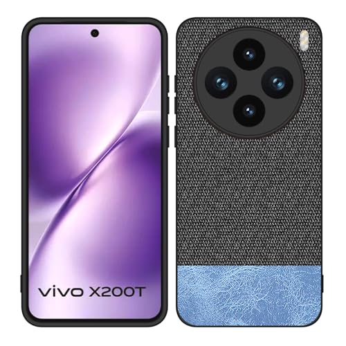 Image of Kapa Soft Fabric & Leather Hybrid Protective Back Cover for Vivo X200T 5G | Shockproof Slim Hard Anti Slip Back Case (Black,Blue)