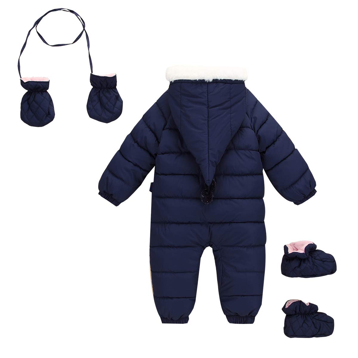 FEOYA Combi Pilote Bébé Garçon Hiver Snowsuit Combinaison de Neige Manteau à Capuche Vêtement 18-24 Mois Bleu Marine