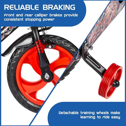 Image of Amazon Brand - Jam & Honey Kids 14T Bicycle | Sturdy Steel Frame | EVA Tyres | Adjustable Seat & Handlebar | Training Wheels | Front Basket | Red