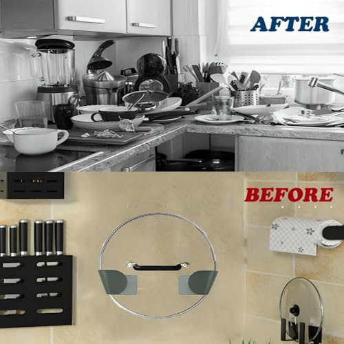 12pcs Pan Lid Holder, Self Adhesive Pot Lid Holder Wall Mount for Kitchen Cabinet Pantry Plates Towels Utensils Organizers - Image 6