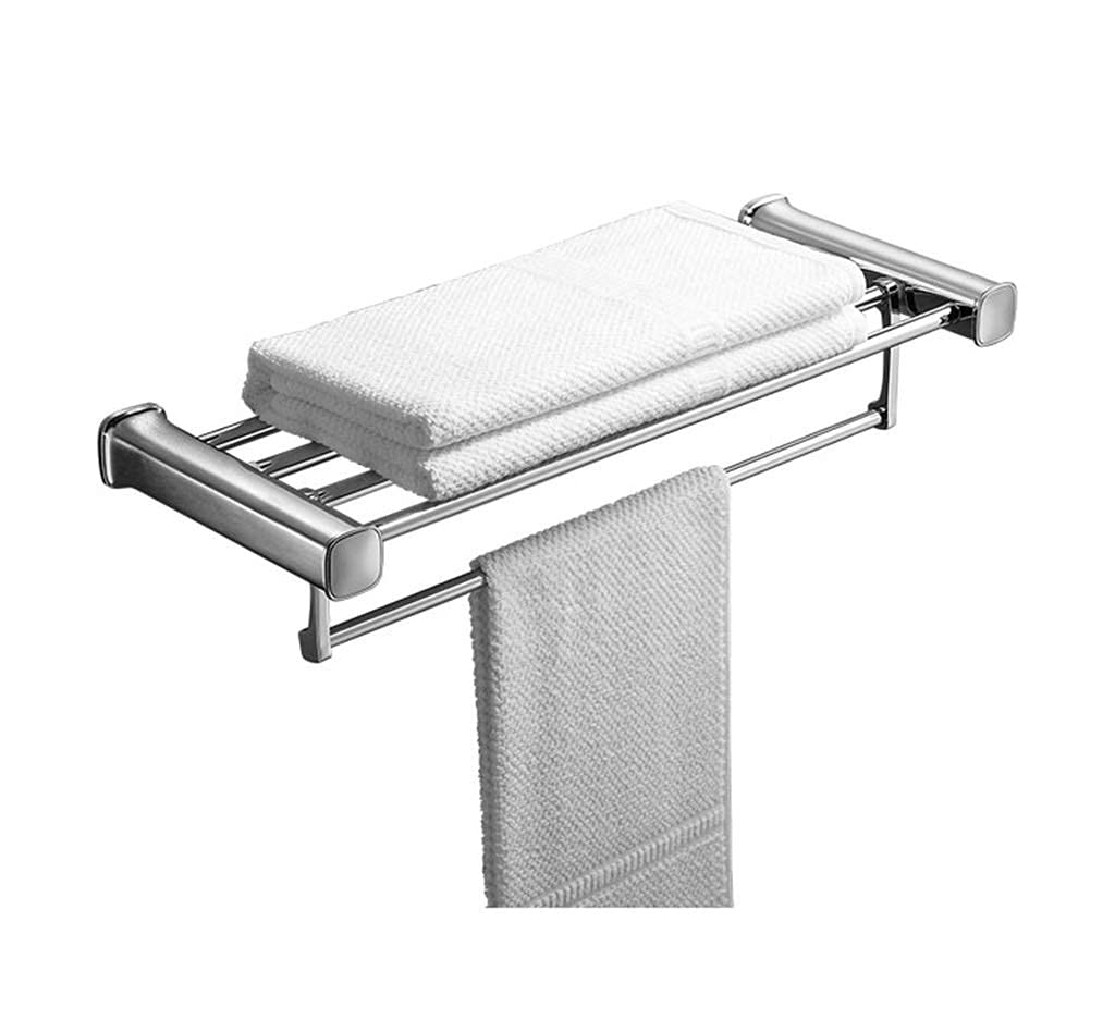 Étagère de salle de bain murale en inox argenté avec porte-serviettes intégré