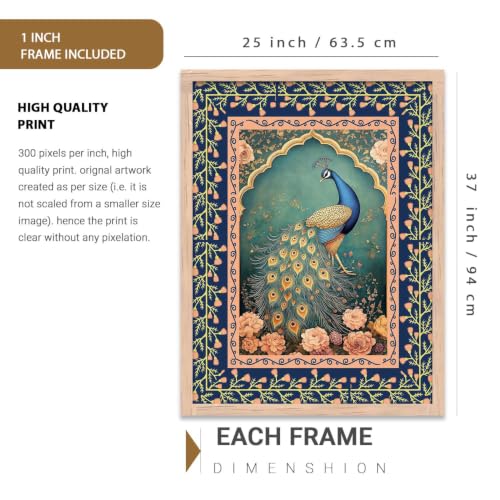 Image of kotart Wall Art Painting With Frame | Paintings Home Decoration For Living Room Bed Room Hotel Wall Decor Digital Reprint Indian Traditional Madhubani Set of 3 (35x37 Inch)