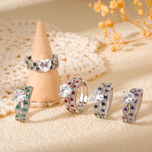 Jeulia 3 Carat CZ Solitaire Engagement Rings Halo Milgrain Heart Cut Sterling Silver Ring Set Promise Engagement Wedding Anniversary Rings Bridal Sets for Women4