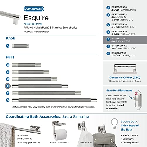 Amerock BP36562PNSS Esquire Cabinet Pull, 8 inch (203mm) Center-to-Center, Polished Nickel/Stainless Steel - Image 4