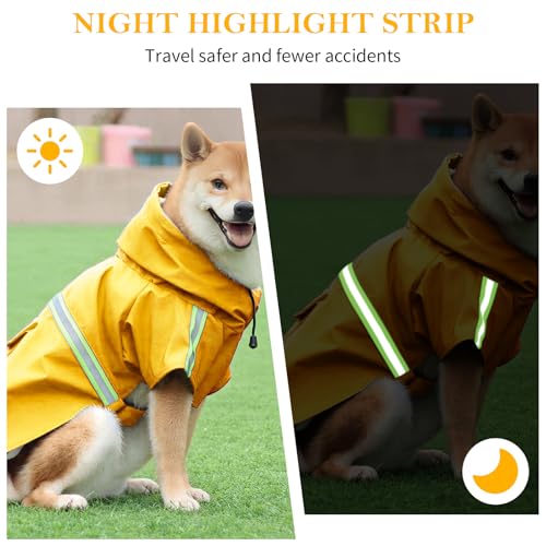 Amexo Hunderegenmantel mit Reflektierenden Streifen Wasserdichter Hundemantel mit Kapuze Verstellbare Regenjacke mit Kragenloch für Kleine Mittelgroße und Große Hunde (M)