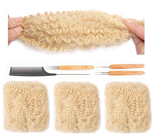 DAIXI 3 Bundles Afro Kinkys Bulk Human Hair for Dreadlocks, 50g/Bundle Full Head 100% Human Hair Soft Afro Kinky Curly Hair Bulk for Dreads including Dreadlock Needles and Comb (6 6 6, #613)