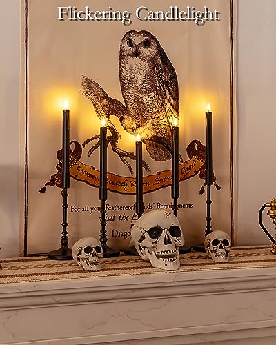 Image of Homemory Black Flameless Taper Candles Flickering, NO Remote, 9.6 Inches Battery Operated, 6 Pcs Realistic Electric LED Candlesticks Made of Plastic for Halloween Party Home Decor