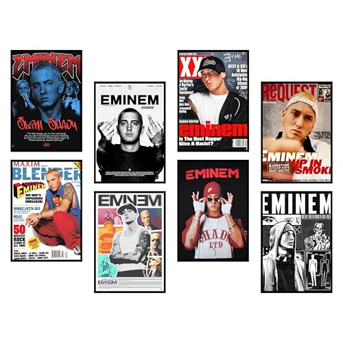 Image of Song Artist Aesthetic Music Posters Pack of 8 | A4 Size Wall Art for Bedroom, Living Room & Studio | Includes Adhesive Tape | Music Artist Poster Set (Emineem)