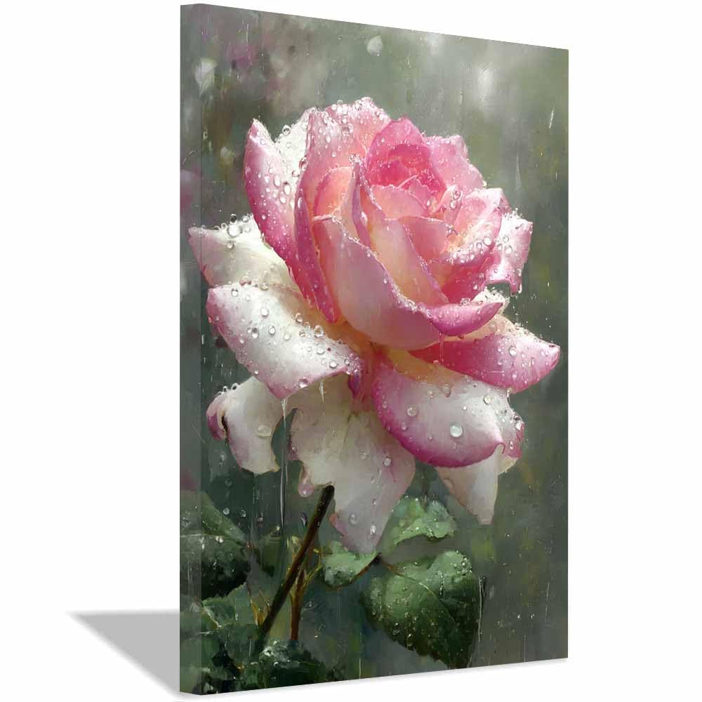 Xeniou Multicolor Flowers Wall Art Watercolor Pink Ros Canvas Wall Art, For Bedroom Office Home Decorations(Multicolor)-70X100cm Framed