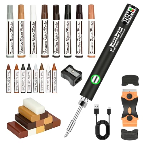Wood Furniture Repair Kit - Includes Wax Melting Tool with Display, Hard Wax Filler, Marker Pen - Furniture and Countertop Repair Set, Hole for Floor, Table, Door, Cabinet