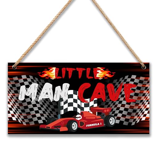 Image of Little Man Cave Sign for Boys Car Room Wall Decor | Wooden Door Sign Decorations for Men Teenager Bedroom Nursery Playroom - 6 inchx12 inch -A04