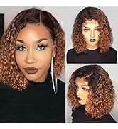 Short Ombre Brown Curly Bob Lace Front Wigs with Baby Hair for Black Women Human Hair Pre Plucked...