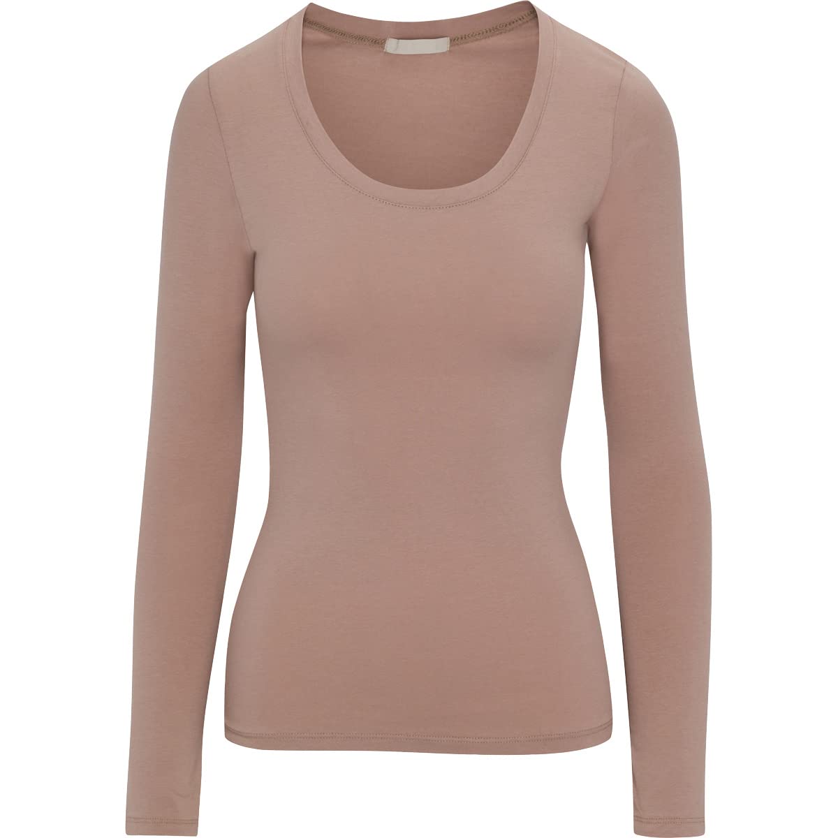 Pure Look Women's Long Sleeve Stretch Cotton Slim Fit Lightweight Basic T-Shirt