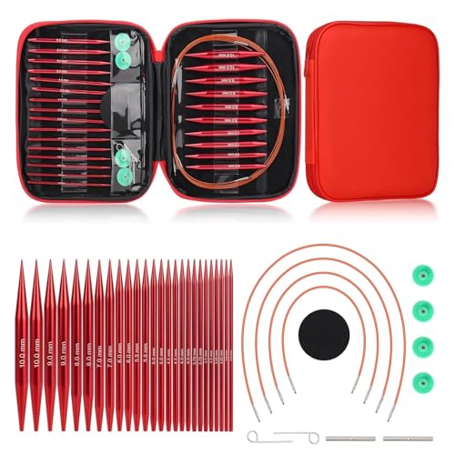 Wjelet Circular Knitting Needles 13 Size Interchangeable Circular Knitting Needles Set with Case and Accessories Aluminum for Handmade DIY Knit