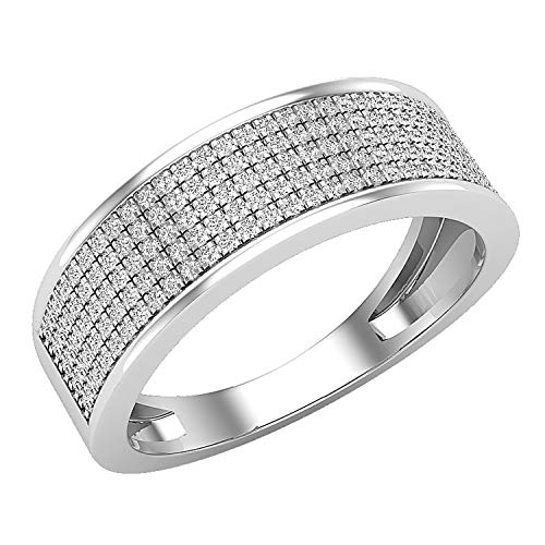 Dazzlingrock Collection Alianza de boda de plata de ley 925 con diamantes redondos azules o blancos de 0,35 quilates para hombre, 8, Diamante blanco. Plata de ley, Diamante blanco