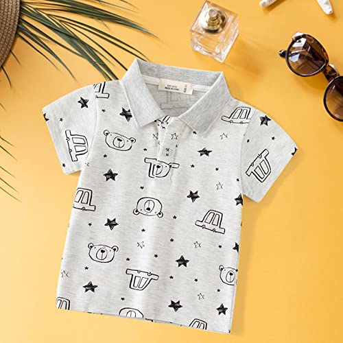 Toddler Boys Polo Shirt Short Sleeve Pattern Shirts Cute Print Tops for Kids Cozy Collared Neckline Button Front Tees4