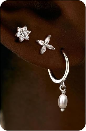 BodyBonita 3 Paires Boucles D'oreilles Femme Argent 925 Plaquée Or 14 Carats Pie