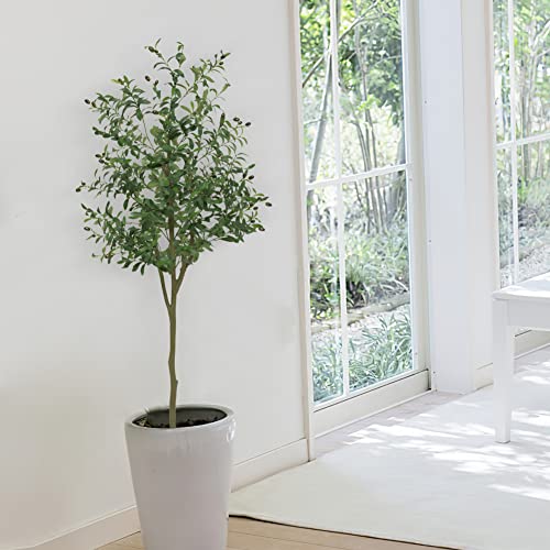GarveeHome Artificial Olive Tree, 5FT Tall Faux Silk Plant Faux Olive Tree with Pot for Office House Living Room Home Decor Housewarming Gift