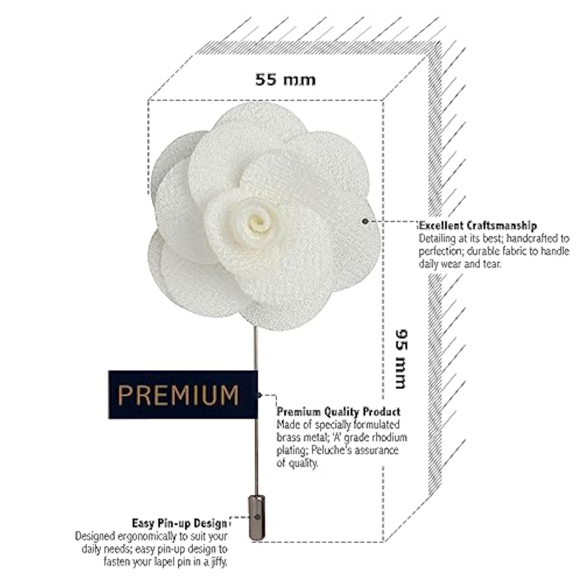 Brawny Delicacy White Brooch for Men, Elegant Floral Accessory
