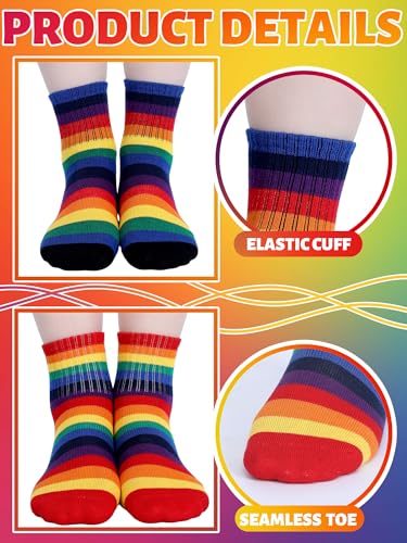 6 Pairs Kids Boys Crew Socks Kids Cotton Rainbow Stripe Calf Breathable Athletic Socks for Girls and Boys3