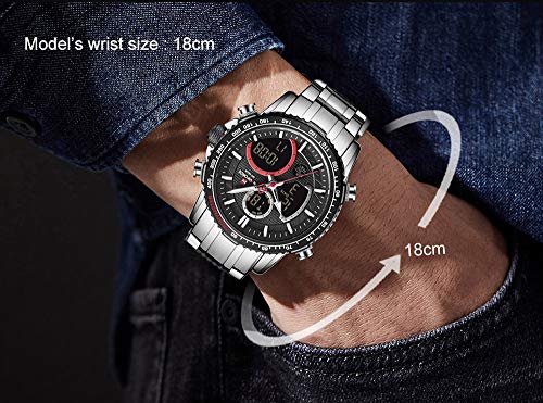 NAVIFORCE Digital Watch Men Luxury Stainless Steel Analog Quartz Waterproof Watches Fashion Business Chronograph Military Multifunctional Wristwatch