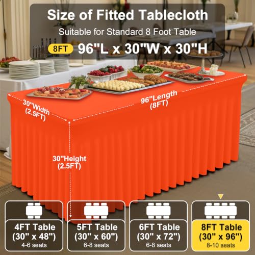 Image of Smiry 2 Pack Spandex Elastic Fitted Table Cloth Skirt for 8FT Table | Stretch Washable Table Cloth, Banquet Table Cover for Wedding, Party, Indoor & Trade Shows, (Orange, 96Lx30Wx30H)