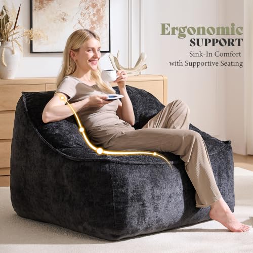Image of AMERLIFE Oversized Bean Bag Chair for Adults, Chenille Boneless Chair,Black